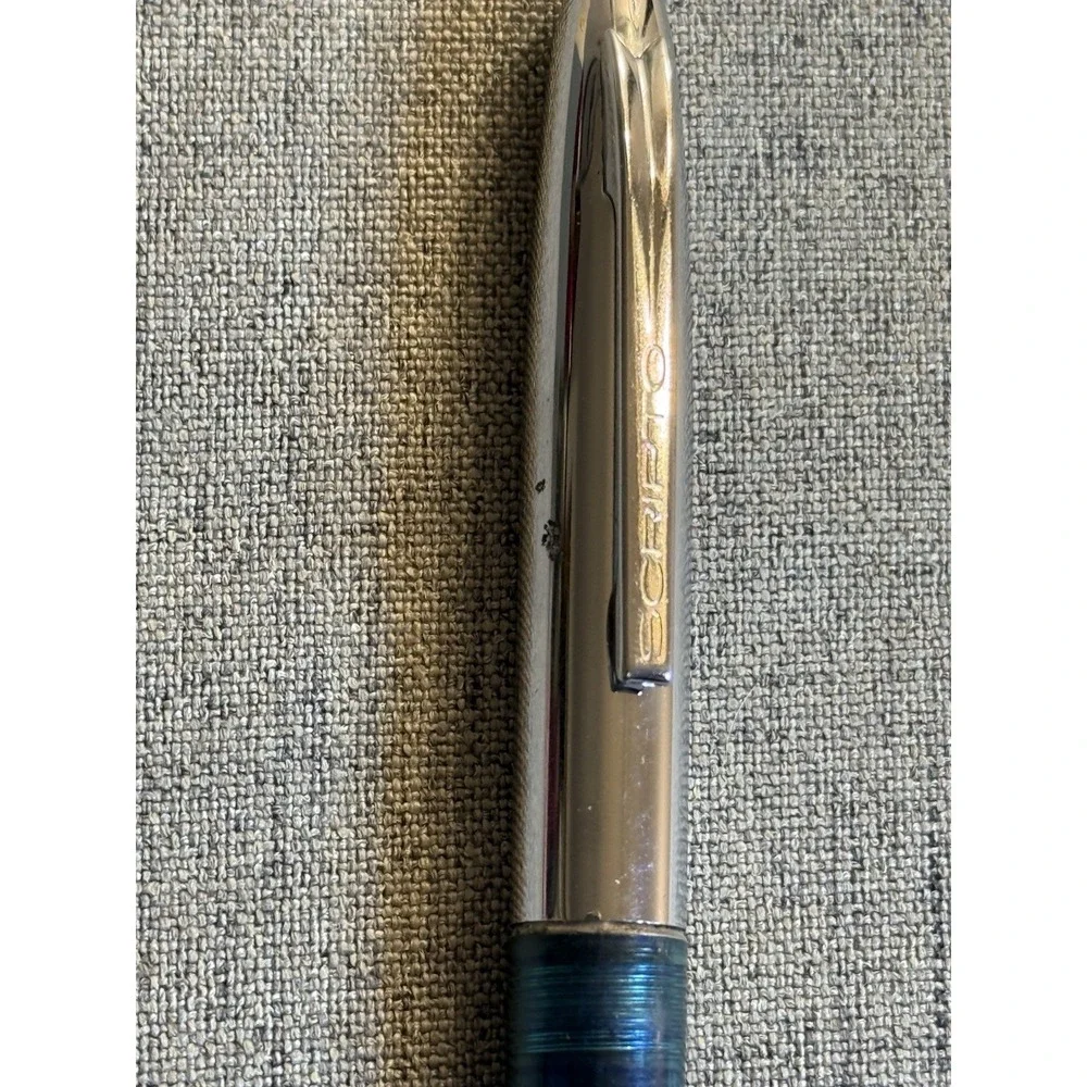 Vintage Blue Transparent Scripto Fountain Pen – Mid-Century Collectible Untested